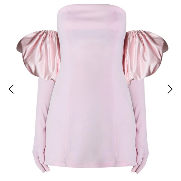 BABY PINK DRESS WITH GLOVES AND PUFF SLEEVE - Picture 2 of 5